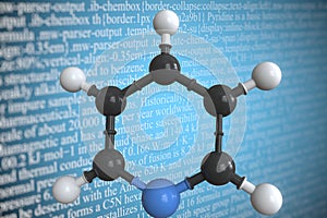 Molecular model of pyridine, 3D rendering