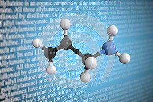 Molecular model of allylamine, 3D rendering