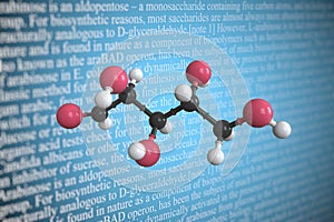 Arabinose scientific molecular model, 3D rendering