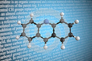 Molecular model of acridine, 3D rendering