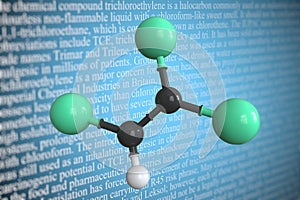 Molecular model of trichloroethylene, 3D rendering
