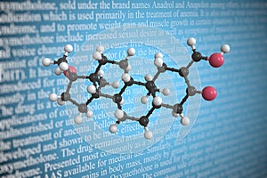 Molecular model of oxymetholone, 3D rendering