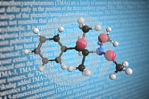 Trimethoxyamphetamine scientific molecular model, 3D rendering