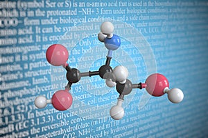 Molecular model of serine, 3D rendering