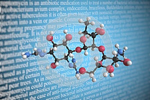 Molecular model of streptomycin, 3D rendering