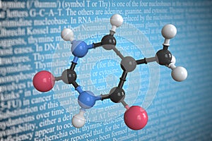 Molecular model of thymine, 3D rendering