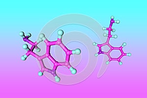 Molecular model of tryptamine, a monoamine alkaloid, structurally similar to the amino acid tryptophan. Scientific