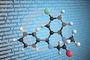 Molecular model of valium, 3D rendering photo
