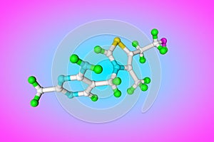 Molecular model of vitamin B1, thiamine. Healthy life concept. Scientific background. 3d illustration