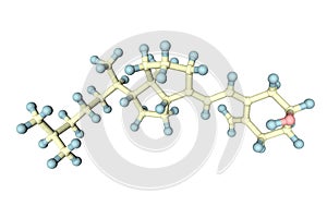 Molecular model of vitamin D3, cholecalciferol. Scientific background. 3d illustration