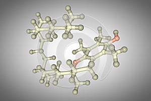 Molecular model of vitamin E, alpha-tocopherol. Scientific background. 3d illustration