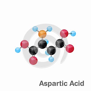 Molecular omposition and structure of Aspartic acid, Asp, best for books and education photo