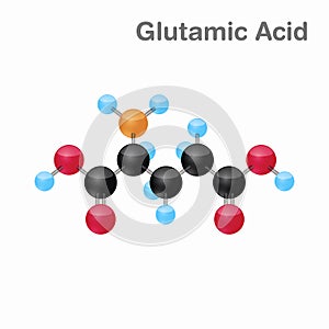 Molecular omposition and structure of Glutamic acid, Glu, best for books and education