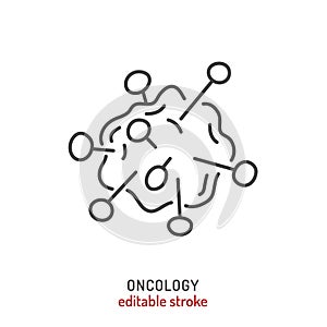 Molecular oncology linear pictogram. Branch of medicine symbol.