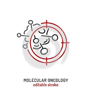 Molecular oncology linear pictogram. Interdisciplinary medical specialty symbol.