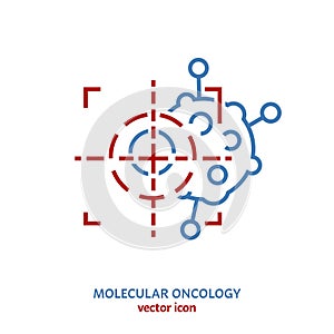 Molecular oncology linear pictogram. Interdisciplinary medical specialty symbol.
