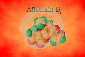 Molecular structure of aflatoxin B1, a potent hepatotoxic and carcinogenic toxin produced by fungi Aspergillus. Medical photo