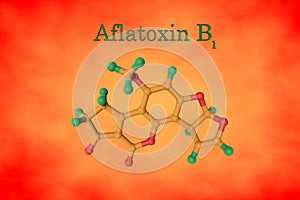 Molecular structure of aflatoxin B1, a potent hepatotoxic and carcinogenic toxin produced by fungi Aspergillus. Medical photo