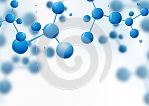 Molecular structure. Atoms. Molecule background with blue spherical particles