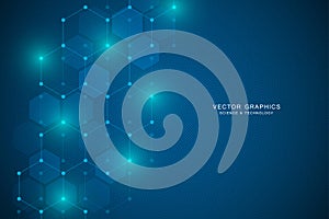 Molecular structure background. Abstract background with molecule DNA. Geometric shape with hexagons.