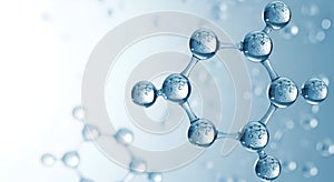 Molecular structure of benzene with water droplets