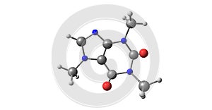 Molecular structure of Caffeine isolated on white