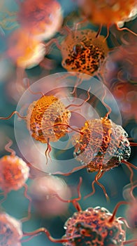 Molecular structure of cancer cells under microscope, realistic macro indoor part of body