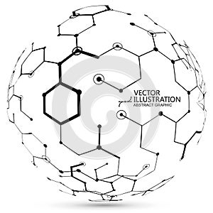 Molecular structure composed of spheres, abstract graphic design