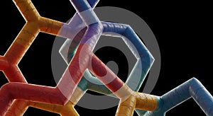 Molecular structure hexagonal lattice abstract science 3D render colorful.