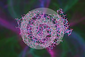 Molecular structure of human pepsin 3b, one of the enzymes that digest food proteins into peptides. Medical background photo