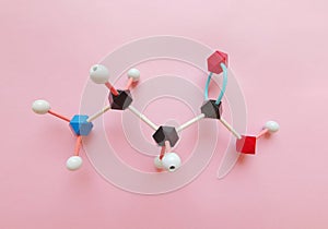 Beta Alanine molecule. Molecular structure model of beta-alanine molecule.