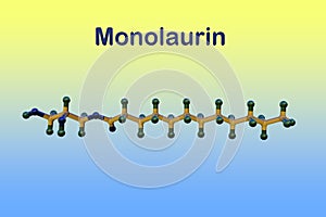 Molecular structure of monolaurin on colorful background. It is the most commonly used as a surfactant in cosmetics