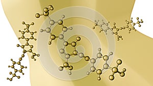 A molecular structure of tartrazine against the textured yellow background photo