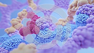 Molecular Structure Visualization of Interconnected Proteins with Vibrant Colors for Scientific Research and Medical Illustration