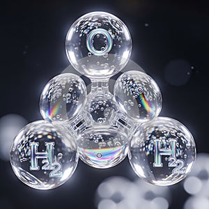 Molecular structure of water with h2 labels on hydrogen atoms