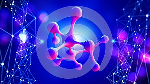 Molecule 3D illustration. Computer simulation and laboratory experiments. Decoding genome