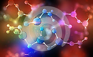 Molecule 3D illustration. Scientific breakthrough in the field of molecular synthesis