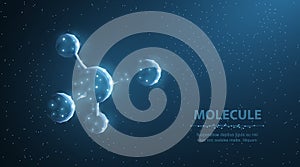 Molecule. Abstract futuristic micro molecule structure with sphere on blue background.