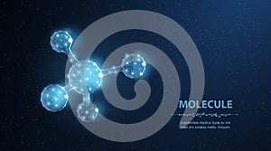 Molecule. Abstract futuristic micro molecule structure with sphere on blue background.