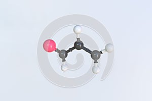 Molecule of acrolein, isolated molecular model. 3D rendering