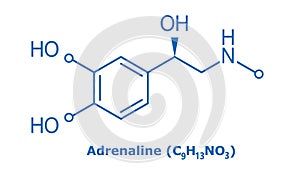 Molecule of adrenaline, chemical formula