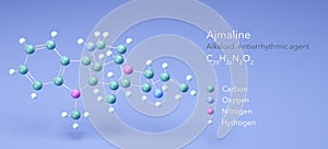 molecule ajmaline, molecular structures, Alkaloid, Antiarrhythmic agent 3d model, Structural Chemical Formula and Atoms with Color