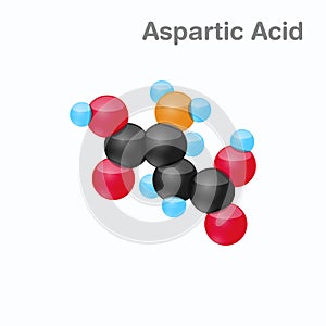 Molecule of Aspartic acid, Asp, an amino acid used in the biosynthesis of proteins photo