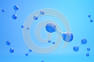 Molecule or Atom of hydrogen on blue background
