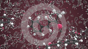 Molecule of benzylidene acetone, conceptual molecular model. Conceptual looping 3d animation