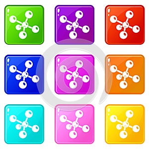 Molecule chemistry icons set 9 color collection