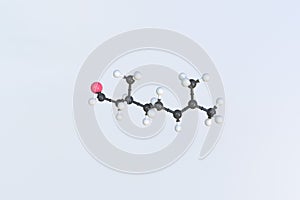 Molecule of citronellal, isolated molecular model. 3D rendering