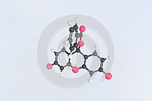 Molecule of Fluorescein. Isolated molecular model, 3D rendering