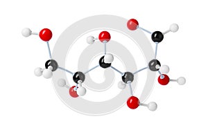 Molecule of glucose on light grey background. Chemical model