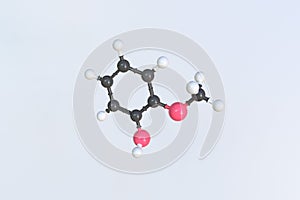 Molecule of guaiacol, isolated molecular model. 3D rendering